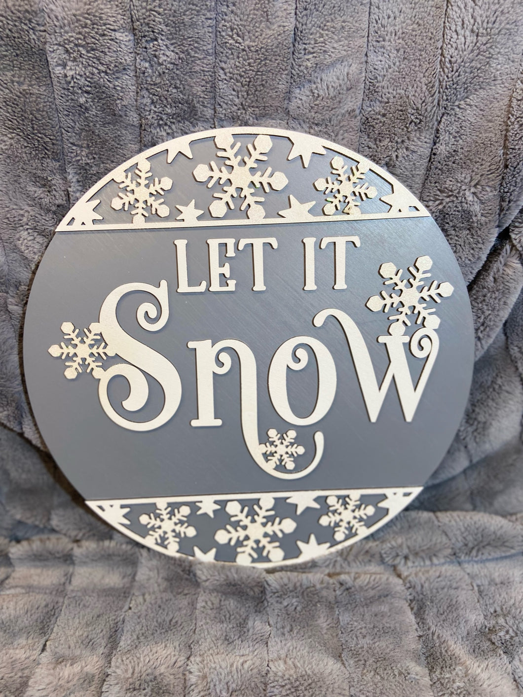 Let It Snow Whimsical Wood Round