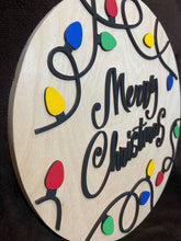 Load image into Gallery viewer, Merry Christmas with colorful light string wood round
