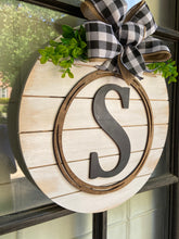 Load image into Gallery viewer, Personalized Distressed Shiplap Farmhouse Wood Round with Family Initial
