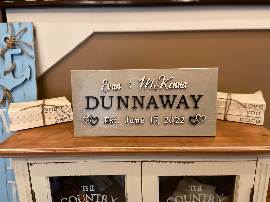 Personalized Wedding Sign with 3D Laser Cut Names-3 color combinations and sizes