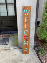 Load image into Gallery viewer, Porch Leaner Welcome Sign with Heart and Dog Print

