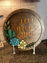 Load image into Gallery viewer, Love Grows Here Cactus Wood Round_Can be personalized
