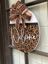 Load image into Gallery viewer, Welcome Cheetah Animal Print Wood Round
